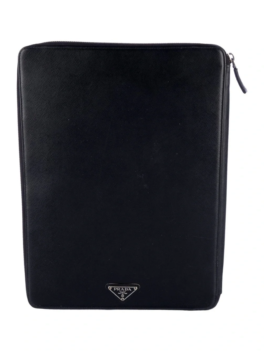 Prada Saffiano Black Leather Zip-around Document Holder in Pristine Condition